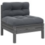 Juego muebles de jardín 3 pzas cojines gris madera pino maciza