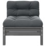 Juego muebles de jardín 3 pzas cojines gris madera pino maciza