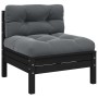 Juego muebles de jardín 3 pzas cojines negro madera pino maciza