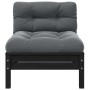 Juego muebles de jardín 3 pzas cojines negro madera pino maciza