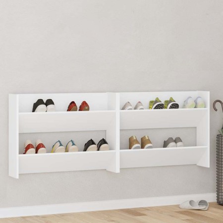 Zapateros de pared 2 uds madera contrachapada blanco 80x18x60cm