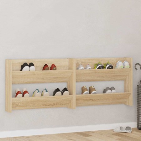 Zapateros de pared 2 uds contrachapada roble Sonoma 80x18x60 cm