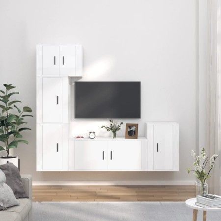 Set de muebles de TV 5 pzas madera contrachapada blanco brillo de vidaXL, Muebles TV - Ref: Foro24-3188632, Precio: 234,69 €,...