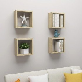Estantes cubo de pared 4 unidades roble Sonoma 30x15x30 cm