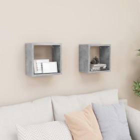 Estantes cubo de pared 2 unidades gris hormigón 26x15x26 cm