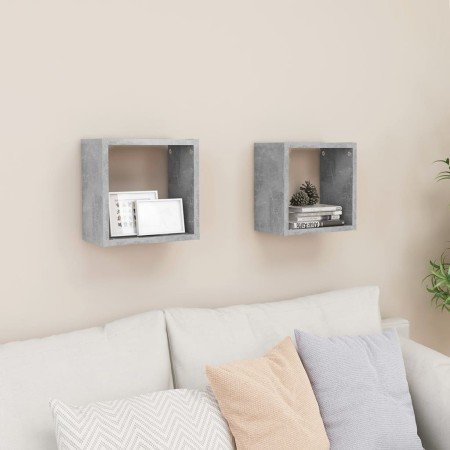 Estantes cubo de pared 2 unidades gris hormigón 26x15x26 cm en Estantes y estanterías | Comprar online en Foro24