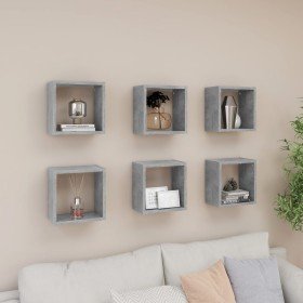 Estantes cubo de pared 6 unidades gris hormigón 26x15x26 cm