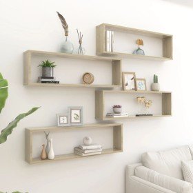 Estantes cubo pared 4uds contrachapado roble Sonoma 100x15x30cm