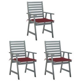 Sillas comedor de jardín 3 uds madera maciza acacia y cojines