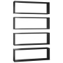 Estante cubo pared 4uds contrachapado negro brillo 80x15x26,5cm