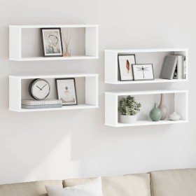 Estante cubo de pared 4 uds contrachapado blanco 60x15x23 cm
