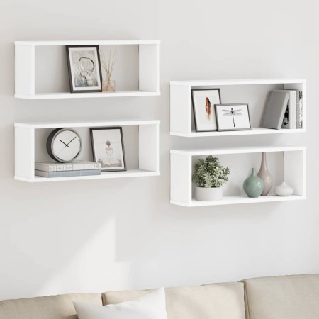 Estante cubo de pared 4 uds contrachapado blanco 60x15x23 cm