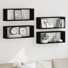 Estante cubo de pared 4 uds contrachapado negro 60x15x23 cm