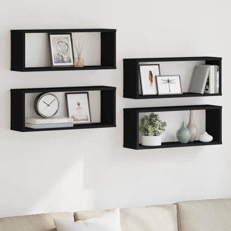 Estante cubo de pared 4 uds contrachapado negro 60x15x23 cm