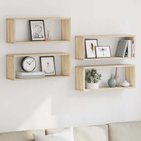 Estante cubo pared 4 uds contrachapado roble Sonoma 60x15x23 cm
