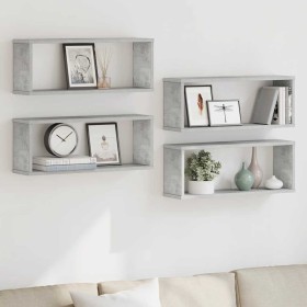 Estante cubo pared 4 uds madera ingeniería hormigón 60x15x23cm