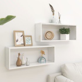 Estantes cubo de pared 2 uds madera ingeniería blanco brillo