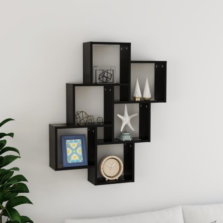 Estante cubo de pared madera contrachapada negro 78x15x93 cm