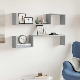 Estantes de pared 2 uds madera de ingeniería gris 100x15x20 cm