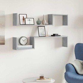 Estantes de pared 2 uds madera de ingeniería gris 100x15x20 cm