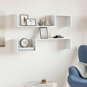 Estantes de pared 2 uds contrachapado blanco brillo 100x15x20cm