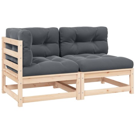 Muebles de jardín 2 piezas con cojines madera maciza de pino