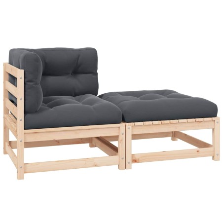 Muebles de jardín 2 piezas con cojines madera maciza de pino