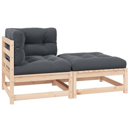 Muebles de jardín 2 piezas con cojines madera maciza de pino
