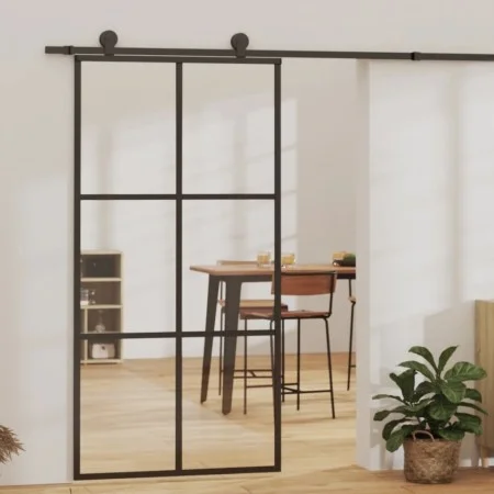 Puerta corredera ESG vidrio y aluminio negra 102x205 cm de vidaXL, Puertas - Ref: Foro24-151013, Precio: 233,92 €, Descuento: %
