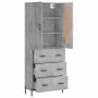 Aparador alto madera contrachapada gris hormigón 69,5x34x180 cm