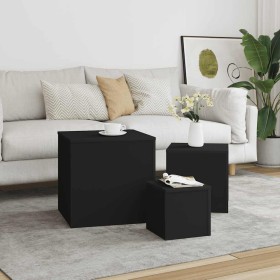 Mesitas auxiliares 3 uds madera contrachapada negro Mesitas auxiliares 3 uds madera contrachapada negro