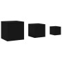 Mesitas auxiliares 3 uds madera contrachapada negro