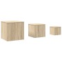 Mesas auxiliares 3 pzas madera contrachapada color roble Sonoma