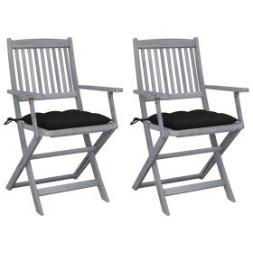 Sillas de jardín plegables 2 uds cojines madera maciza acacia