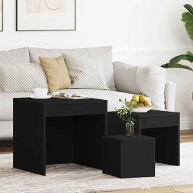 Mesas apilables 3 piezas madera contrachapada negro Mesas apilables 3 piezas madera contrachapada negro