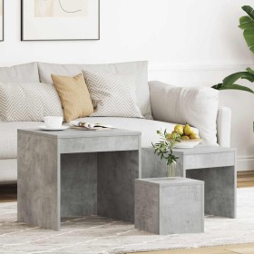 Mesas apilables 3 piezas madera contrachapada gris hormigón Mesas apilables 3 piezas madera contrachapada gris hormigón