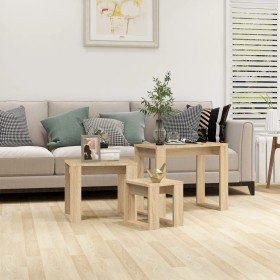 Mesas apilables 3 pzas madera contrachapada color roble Sonoma Mesas apilables 3 pzas madera contrachapada color roble Sonoma
