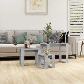 Mesas apilables 3 piezas madera contrachapada gris hormigón Mesas apilables 3 piezas madera contrachapada gris hormigón