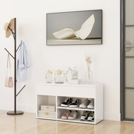 Banco zapatero madera contrachapada blanco brillante 80x30x45cm