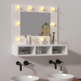 Mueble con espejo y luces LED blanco brillante 60x31,5x62 cm