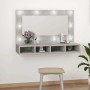 Mueble con espejo y luces LED gris hormigón 90x31,5x62 cm