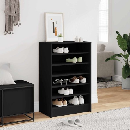 Mueble zapatero de madera contrachapada negro 60x35x92 cm
