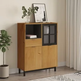High sideboard with glass door FLAM pine wood 92x40x122.5 cm by vidaXL, Sideboards - Ref: Foro24-357829, Price: 239,36 €, Dis...