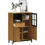 High sideboard with glass door FLAM pine wood 92x40x122.5 cm by vidaXL, Sideboards - Ref: Foro24-357829, Price: 239,35 €, Dis...