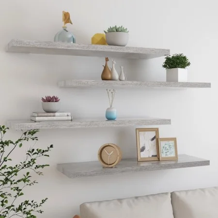 Floating wall shelves 4 units gray concrete MDF 90x23.5x3.8 cm by vidaXL, Shelves and shelves - Ref: Foro24-326605, Price: 79...