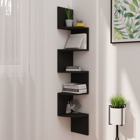 Black engineered wood wall corner shelf 19x19x123 cm by vidaXL, Shelves and shelves - Ref: Foro24-326832, Price: 36,06 €, Dis...