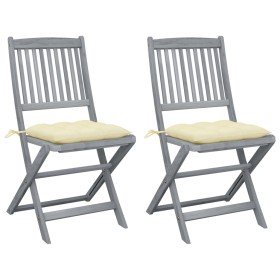 Sillas de jardín plegables 2 uds cojines madera maciza acacia