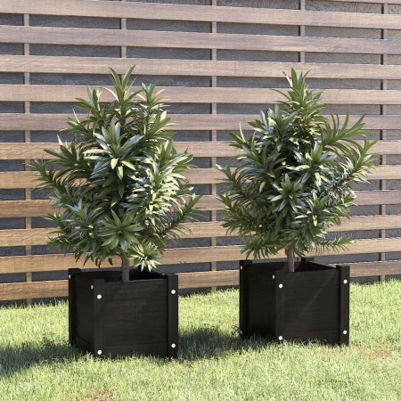 Jardineras 2 uds madera maciza de pino negra 31x31x31 cm