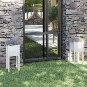 Jardineras 2 uds madera maciza de pino blanco 31x31x70 cm Jardineras 2 uds madera maciza de pino blanco 31x31x70 cm