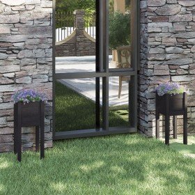 Jardineras 2 unidades madera maciza de pino negro 31x31x70 cm Jardineras 2 unidades madera maciza de pino negro 31x31x70 cm